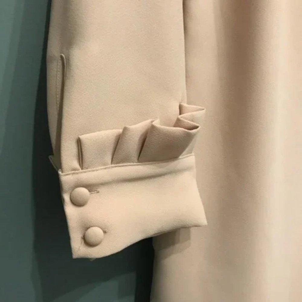 EUC Banana Republic Tan Long Sleeve Ruffle Cuff Cocktail Dress Sz 10 - Picture 6 of 7